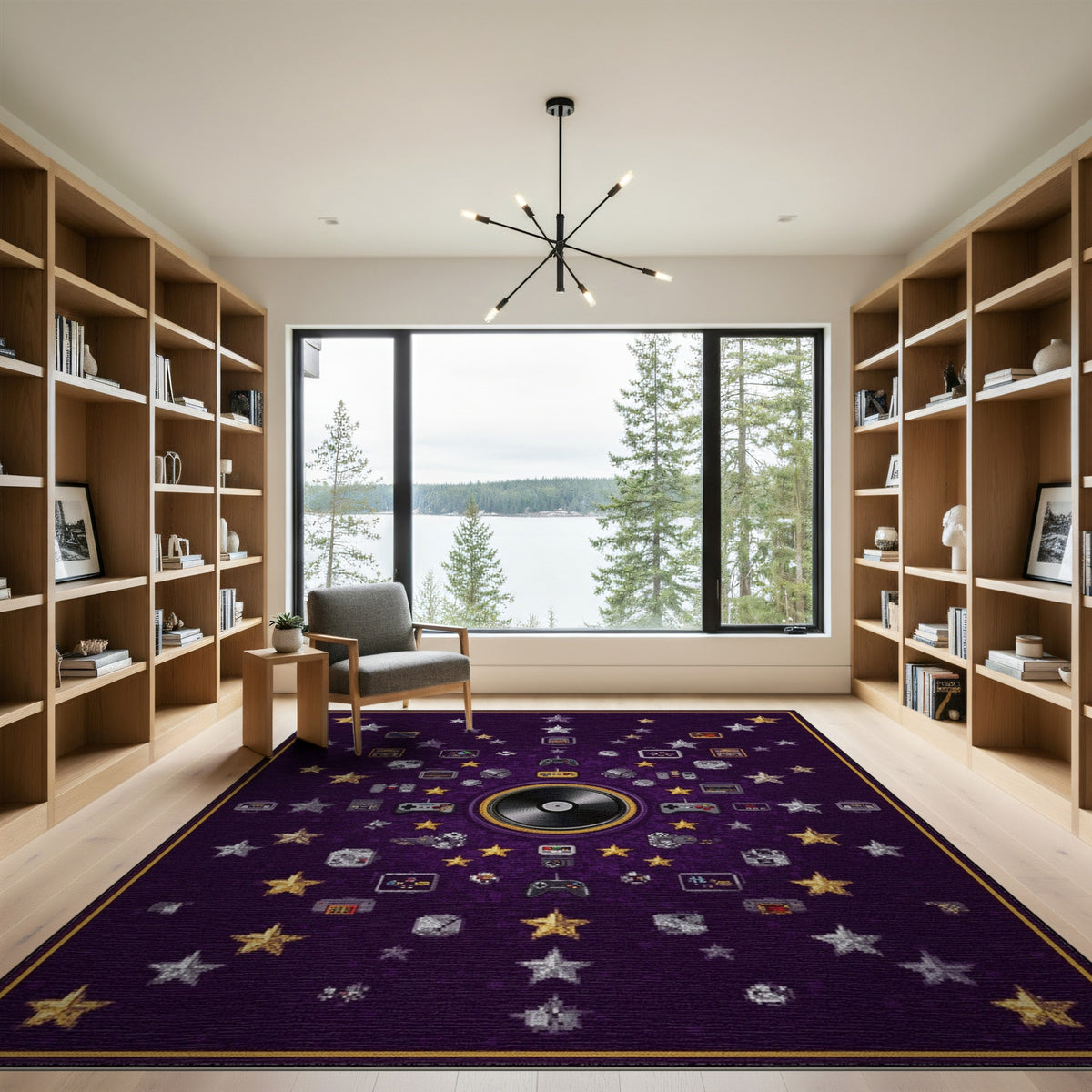 Retro Pixel Gaming Vinyl Purple Area Rug