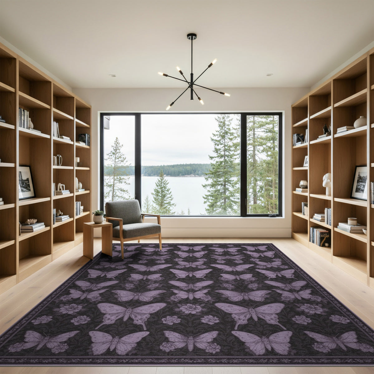 Purple Butterfly Floral Vintage Rug