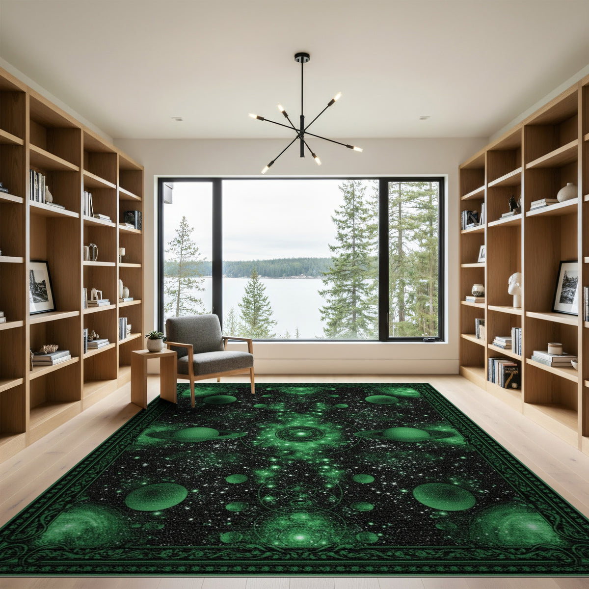 Green Celestial Orbit Area Rug