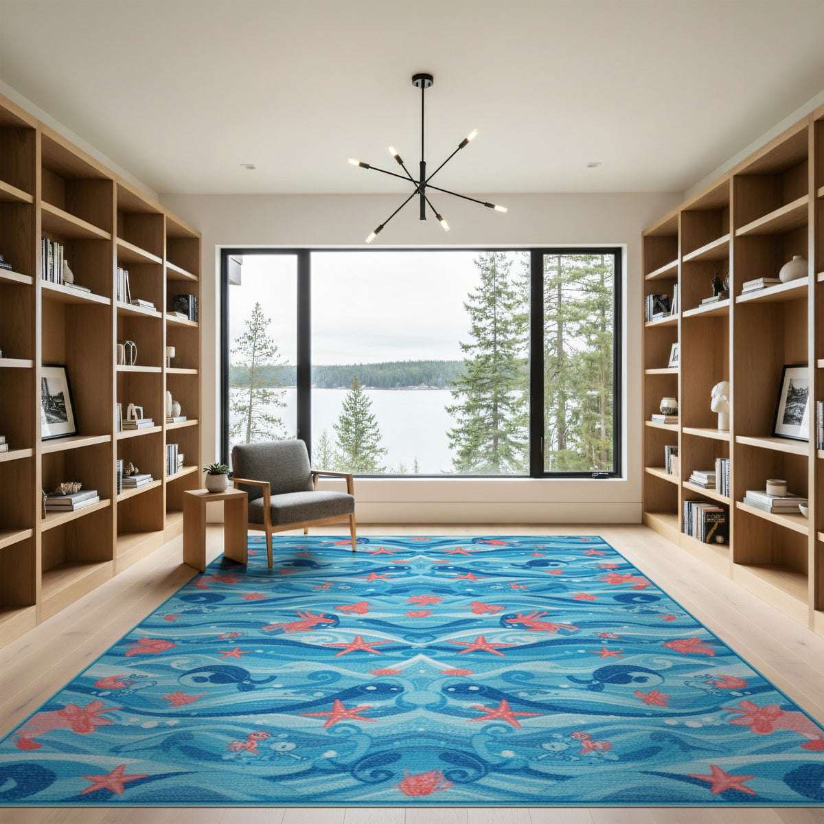 Blue Ocean Waves Sea Life Area Rug