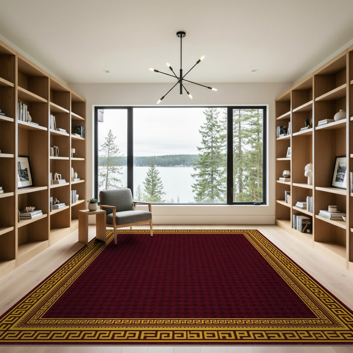 Geometric Modern Red Greek Key Geometric Area Rug