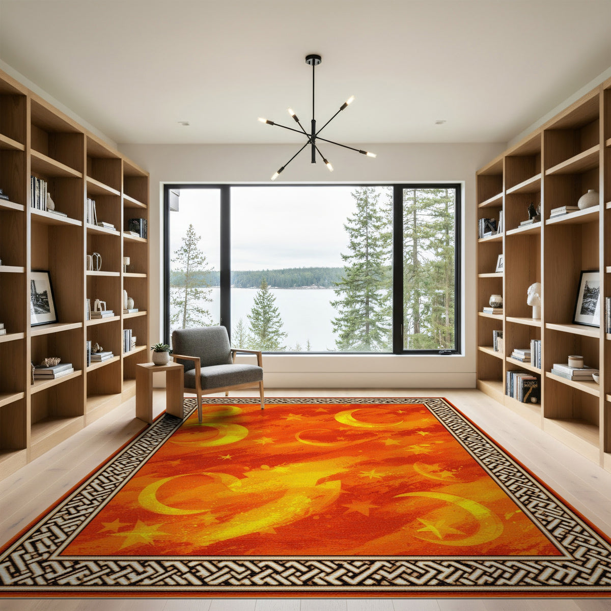 Orange Celestial Moons Area Rug
