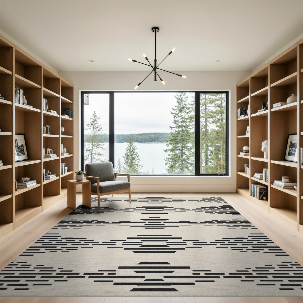Black Geometric Washable Area Rug