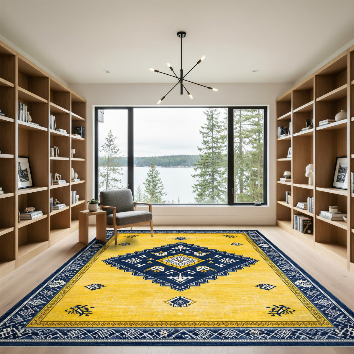 Yellow Navy Geometric Diamond Area Rug