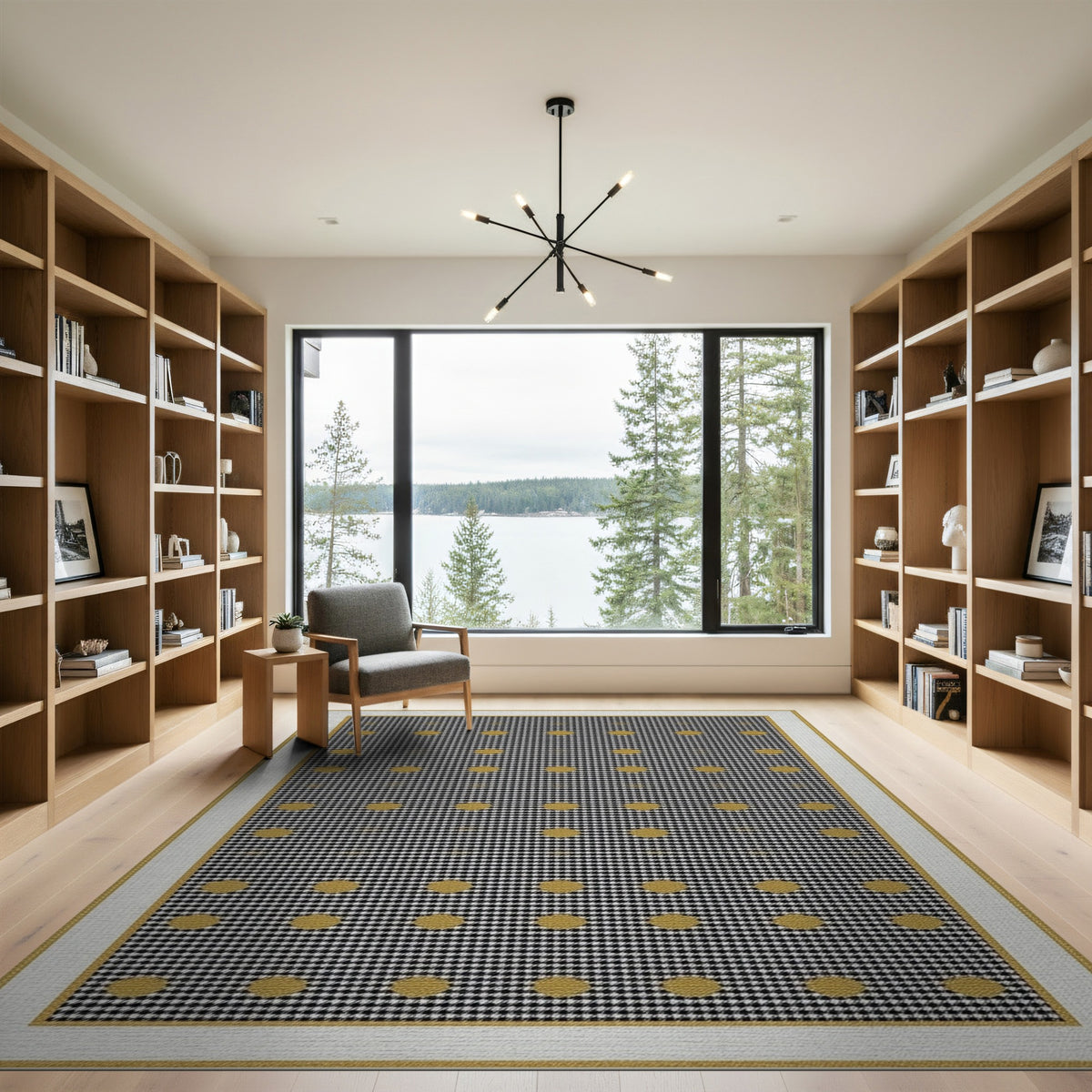 Black White Gold Dot Geometric Area Rug