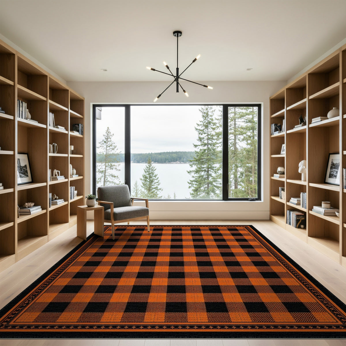 Bold Orange Buffalo Check Area Rug