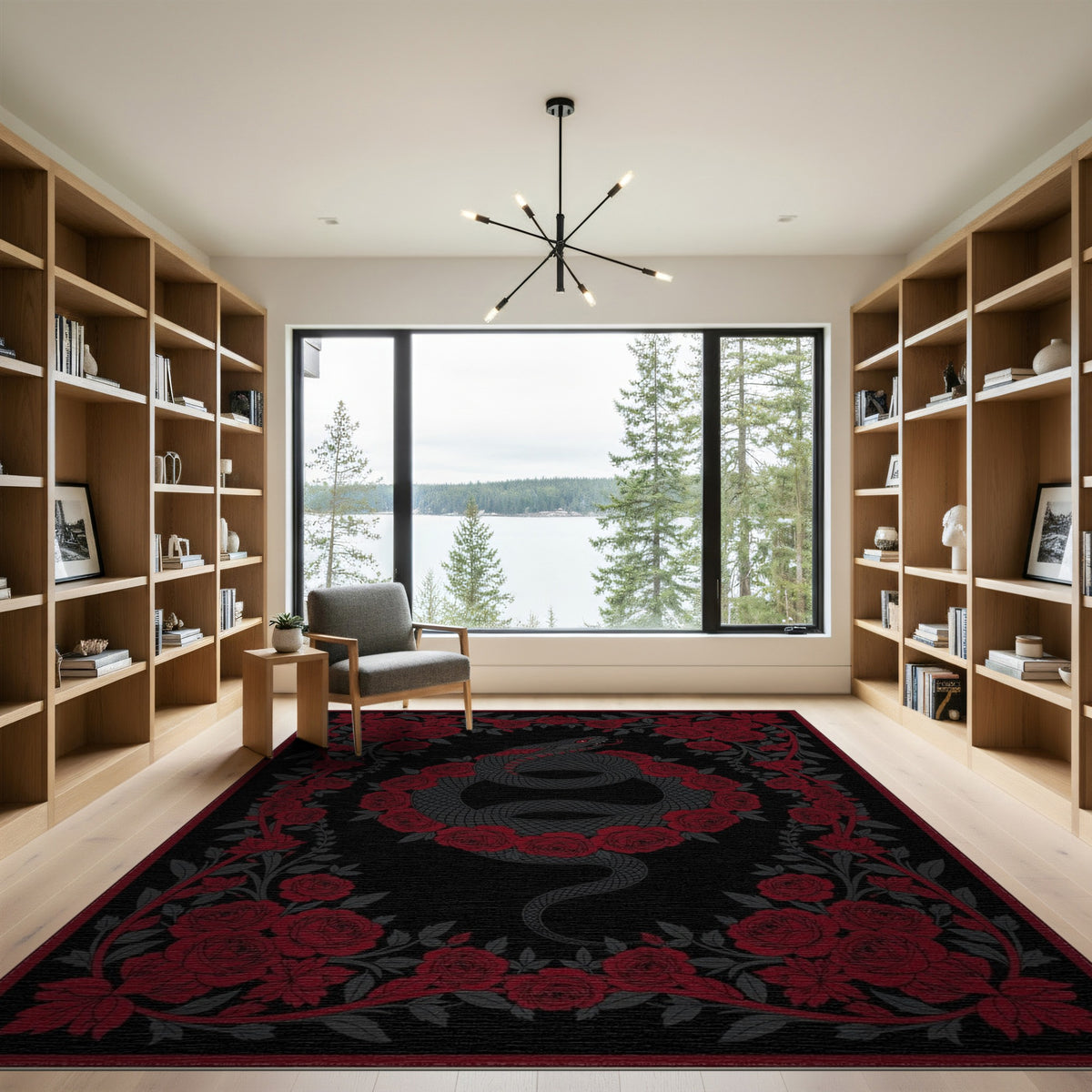 Red Rose Serpent Area Rug