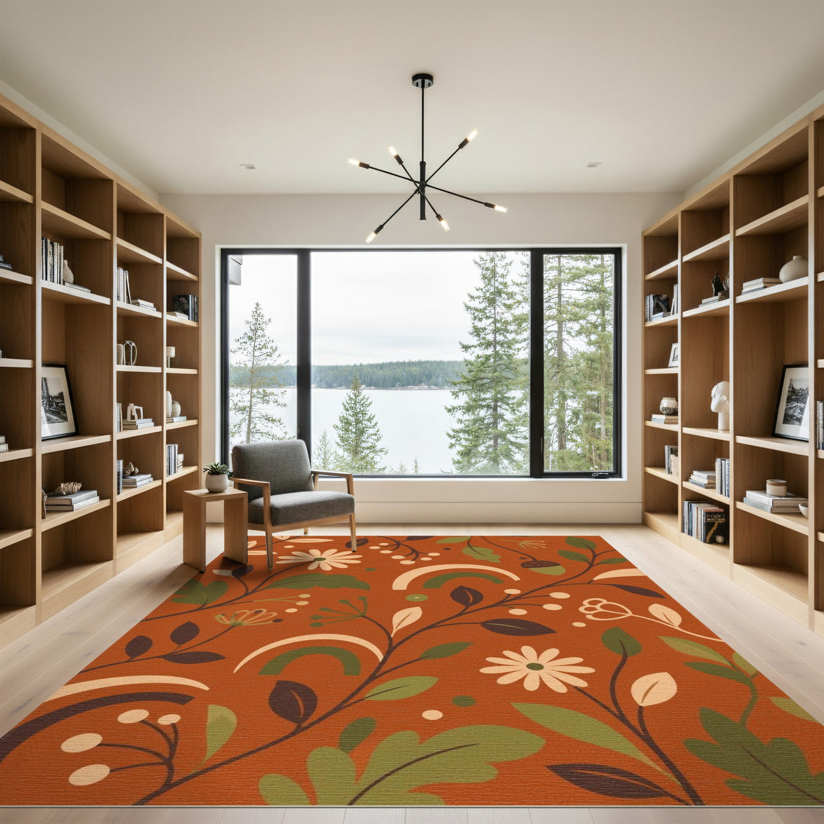 Boho Chic Orange Floral Area Rug
