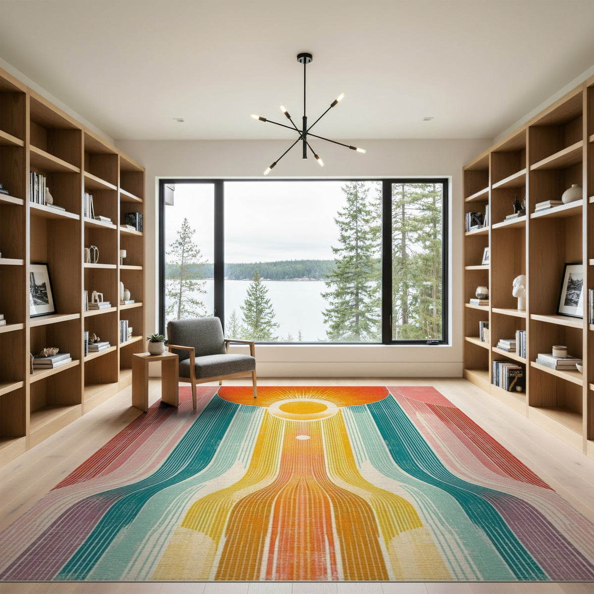 Vibrant Retro Sunburst Area Rug