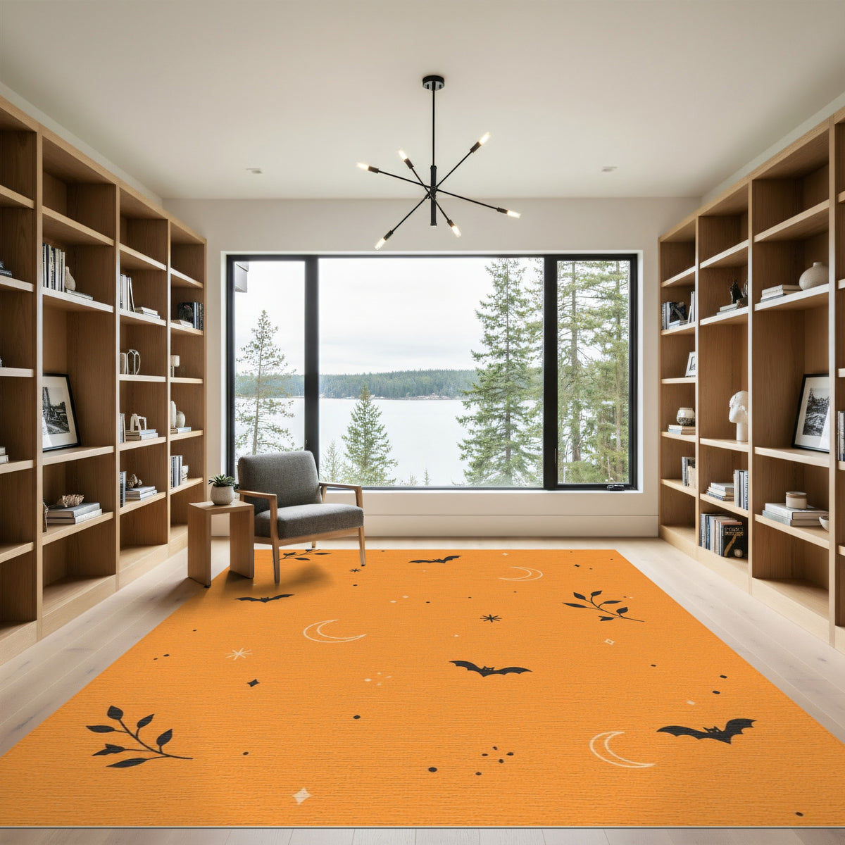 Orange Bats and Moons Kids Area Rug