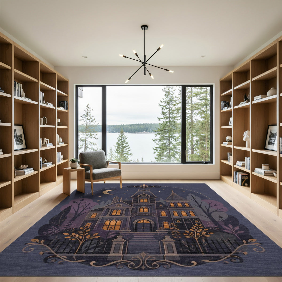Moonlit Gothic Mansion Purple Area Rug