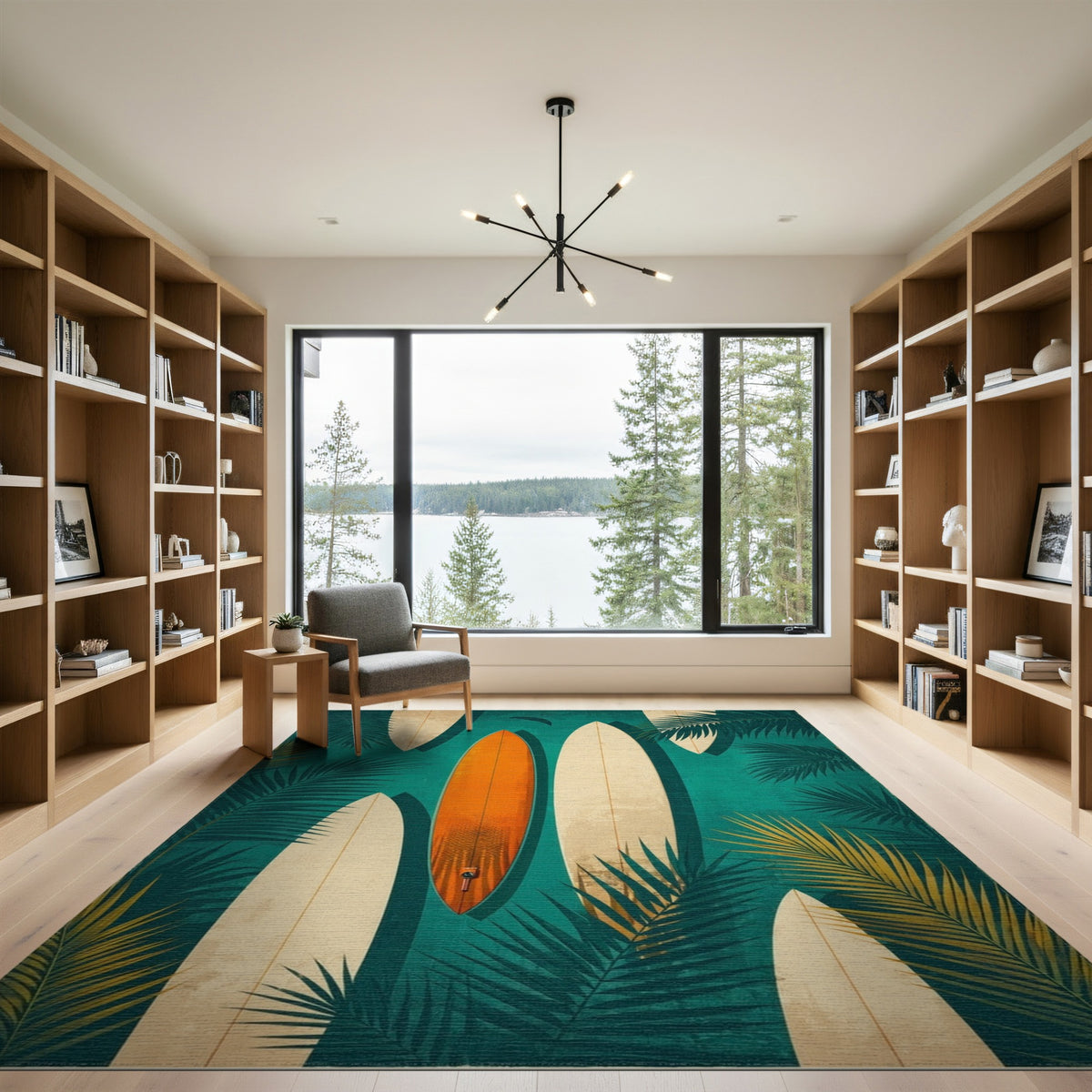 Blue and Teal Coastal Surfboard Teal Area Rug