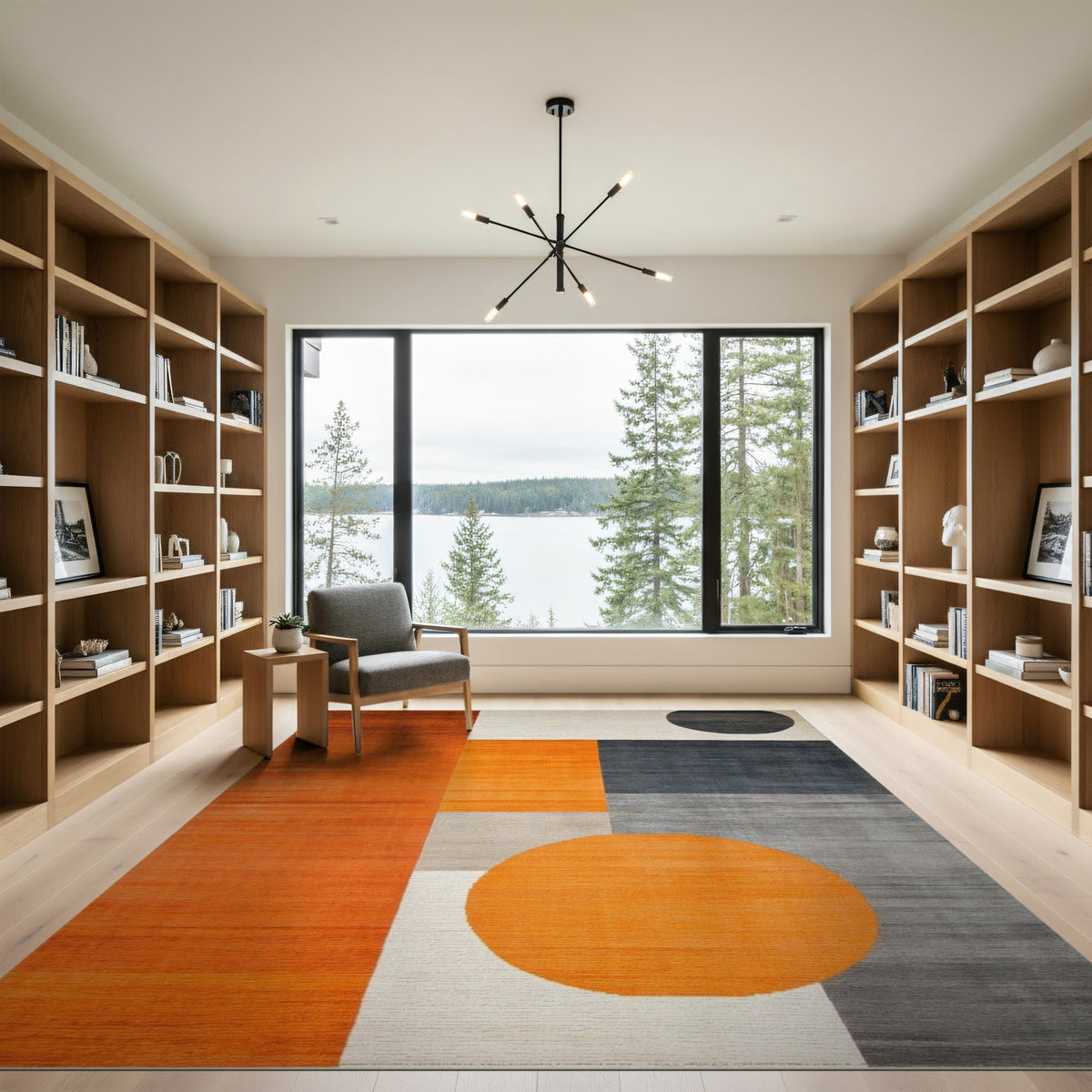 Geometric Modern Orange Geometric Circle Area Rug