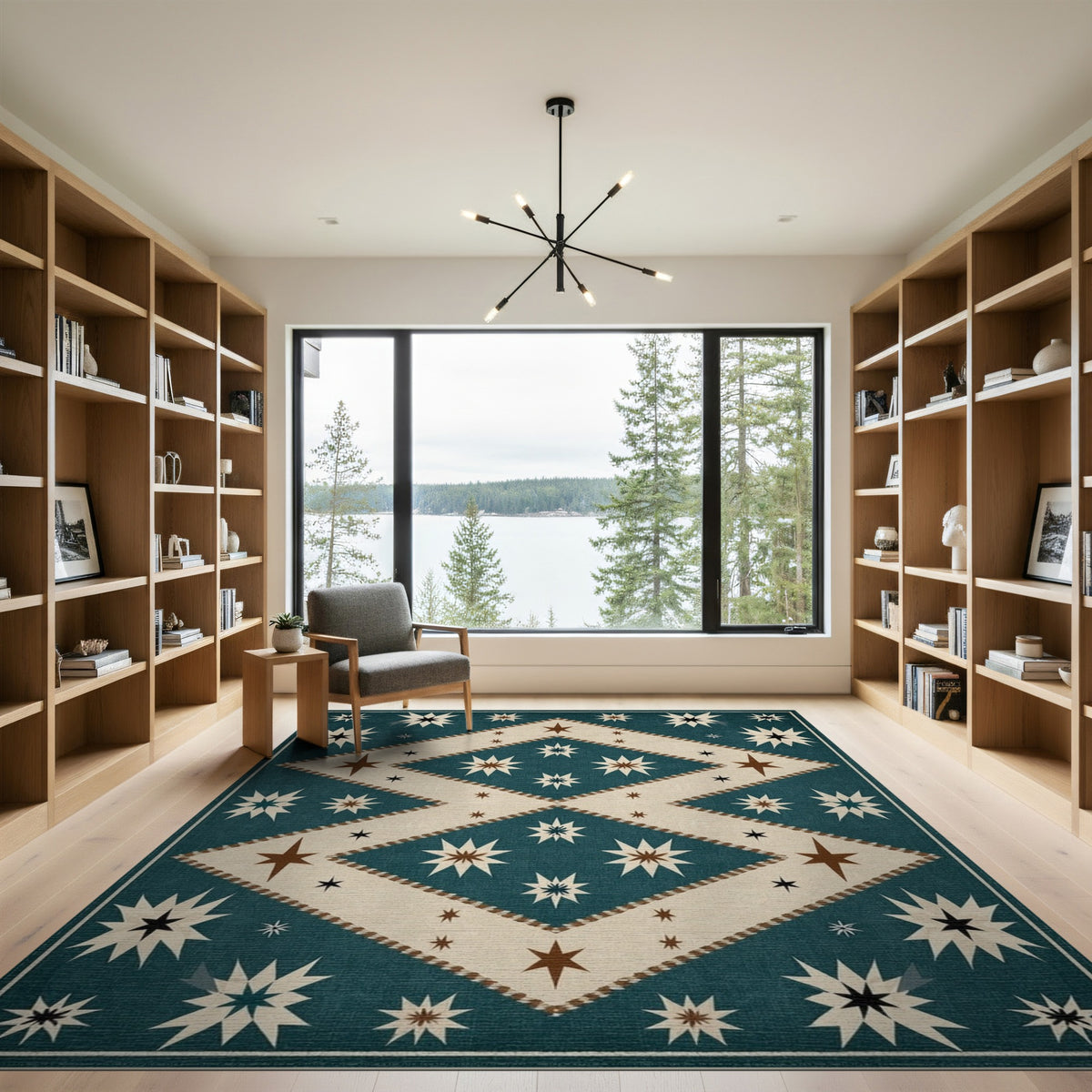 Teal Southwestern Star Diamond Area Rug