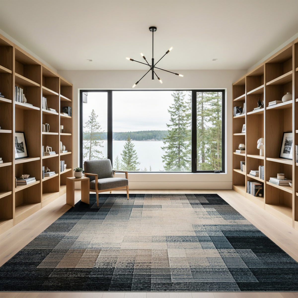 Grey Abstract Block Area Rug
