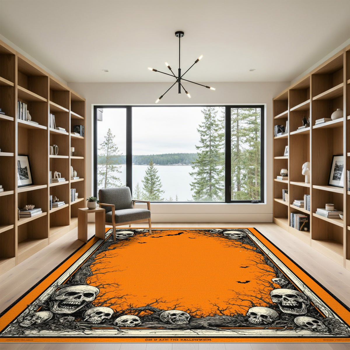 Halloween Skulls Orange Area Rug