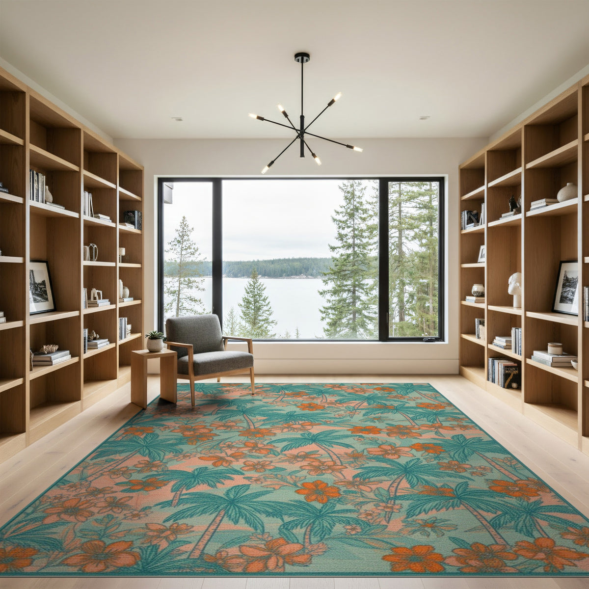 Coastal Palm Tree Teal Area Rug