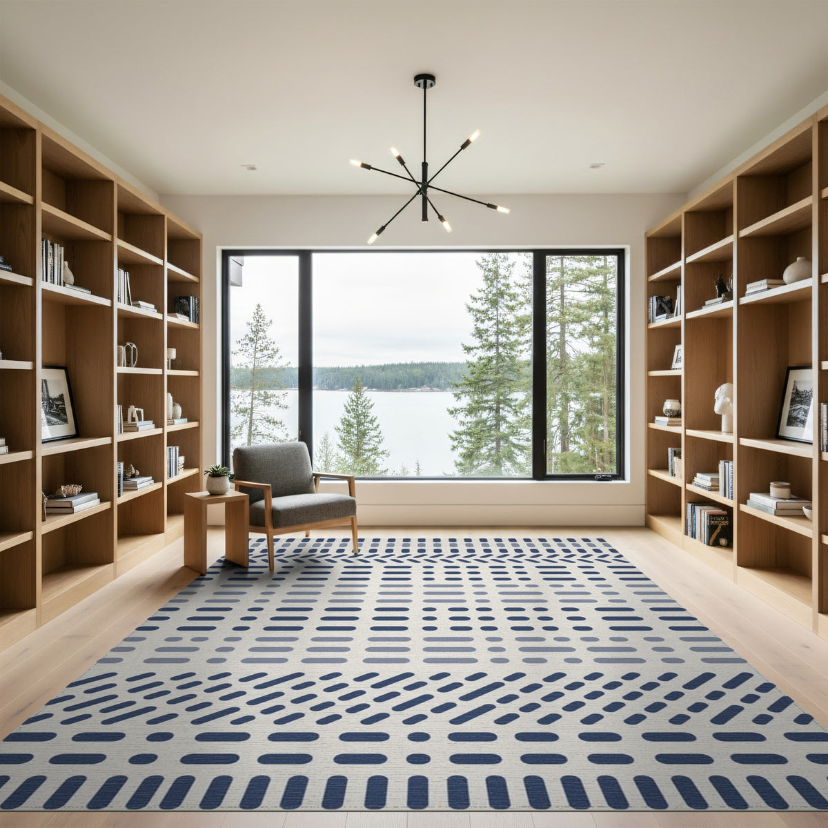 Blue Geometric Washable Area Rug