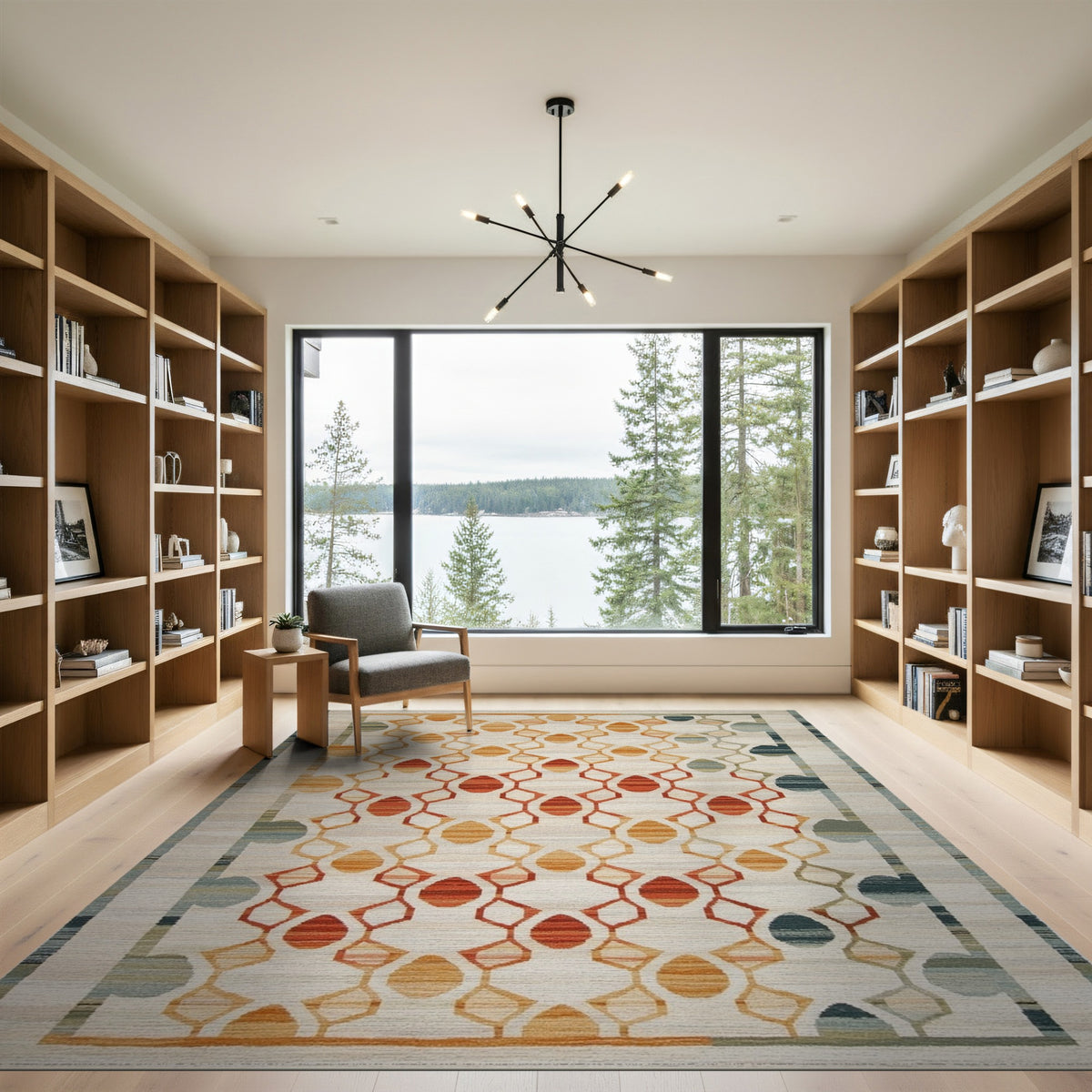 Modern Geometric Orange Teal Area Rug