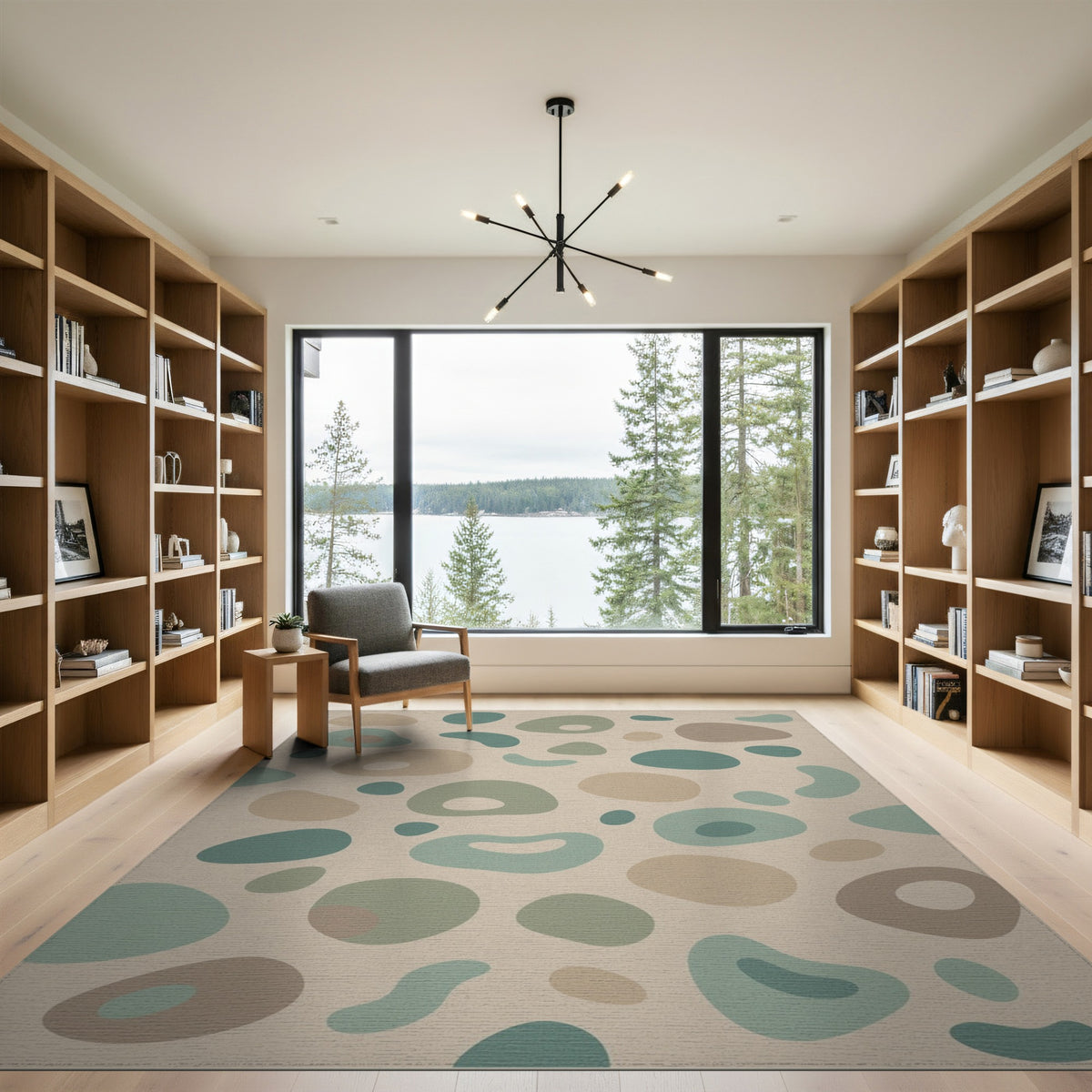 Abstract Neutral Pebble Area Rug
