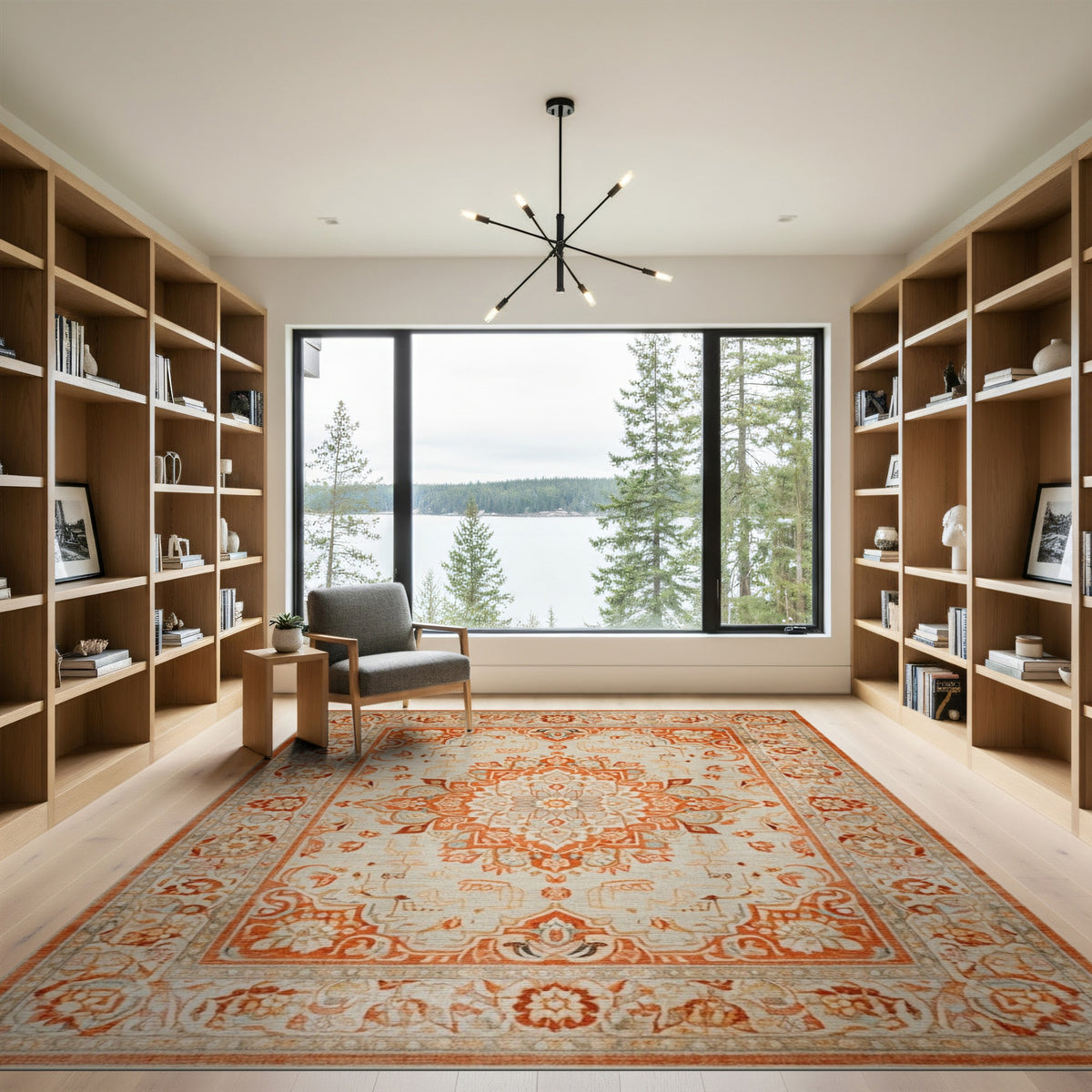 Floral Orange Floral Persian Area Rug