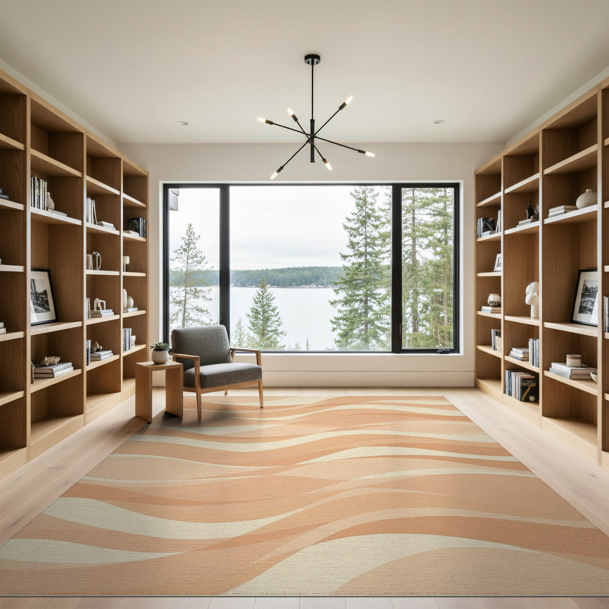 Beige Wavy Abstract Area Rug