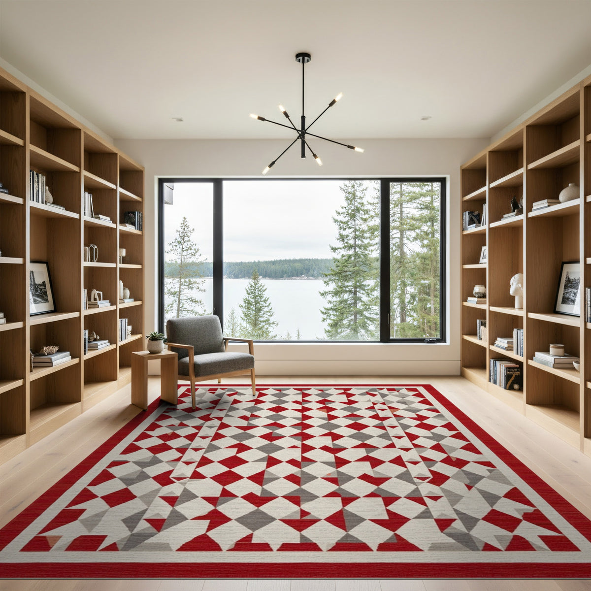 Red Grey Geometric Diamond Area Rug