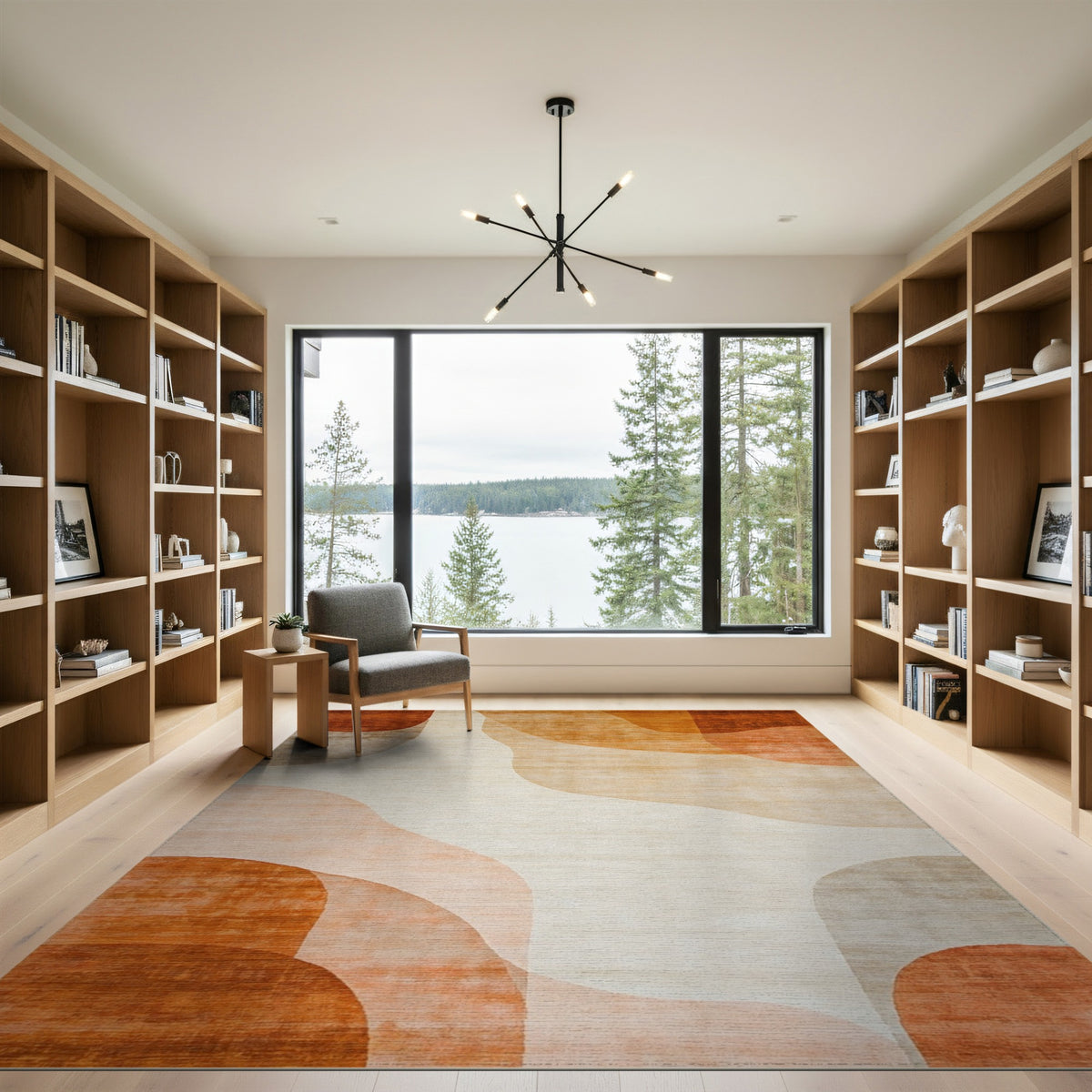 Warm Orange Abstract Wave Area Rug