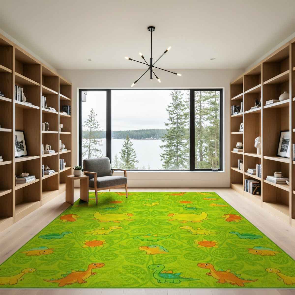 Green Dinosaur Kids Cartoon Washable Area Rug