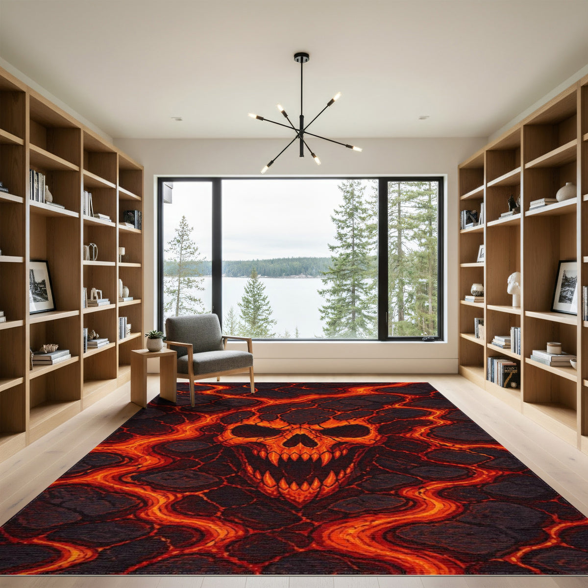 Fiery Skull Lava Area Rug