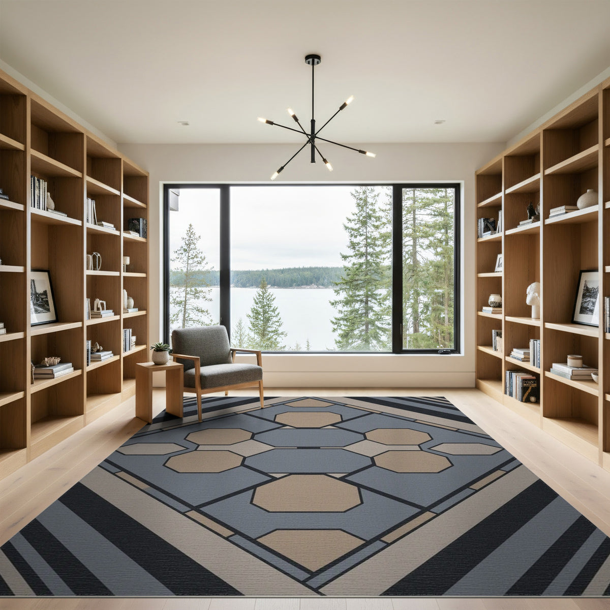 Grey Octagon Geometric Area Rug