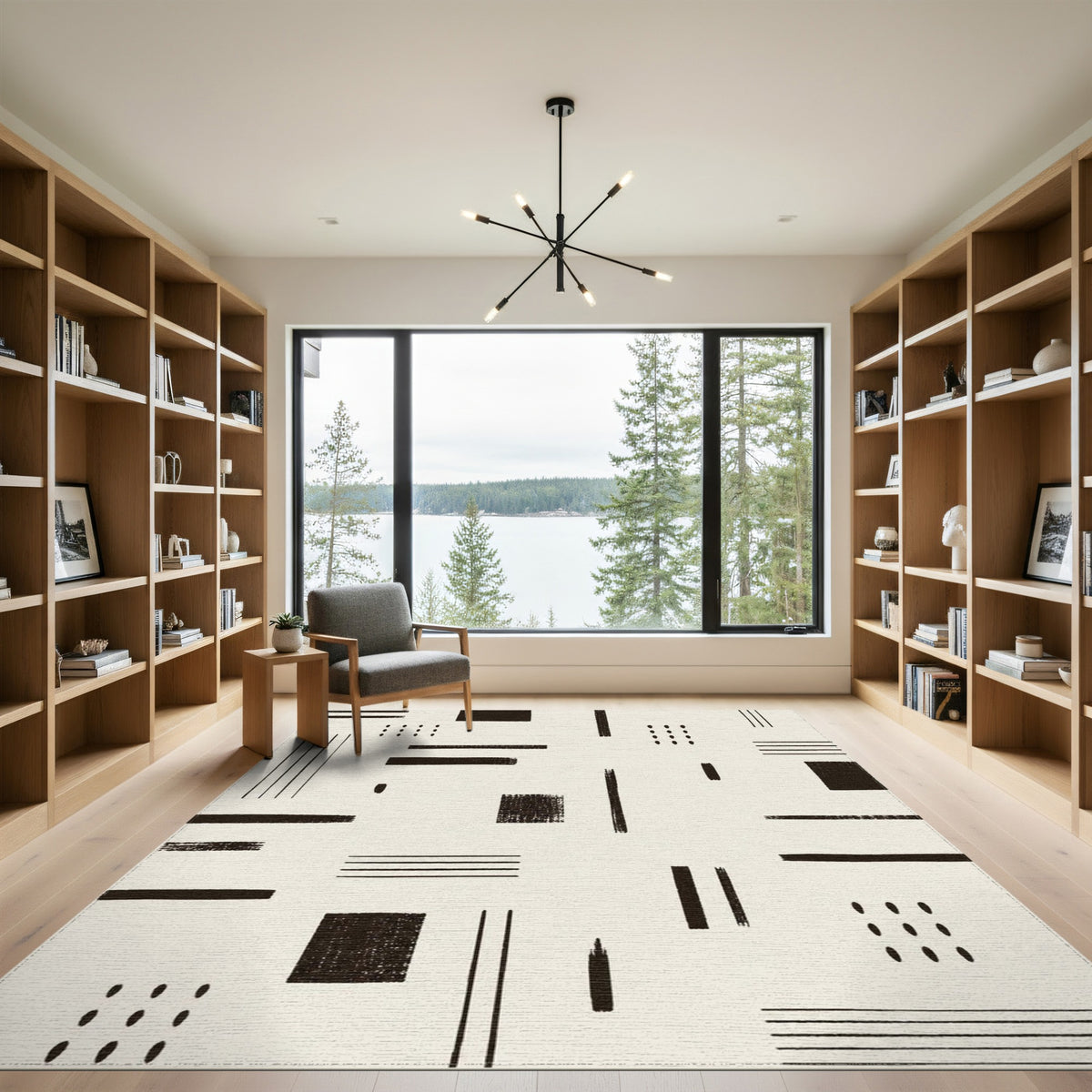 Black White Geometric Abstract Area Rug