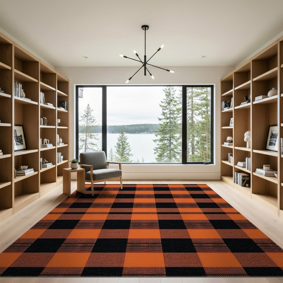 Black Orange Black Buffalo Plaid Area Rug