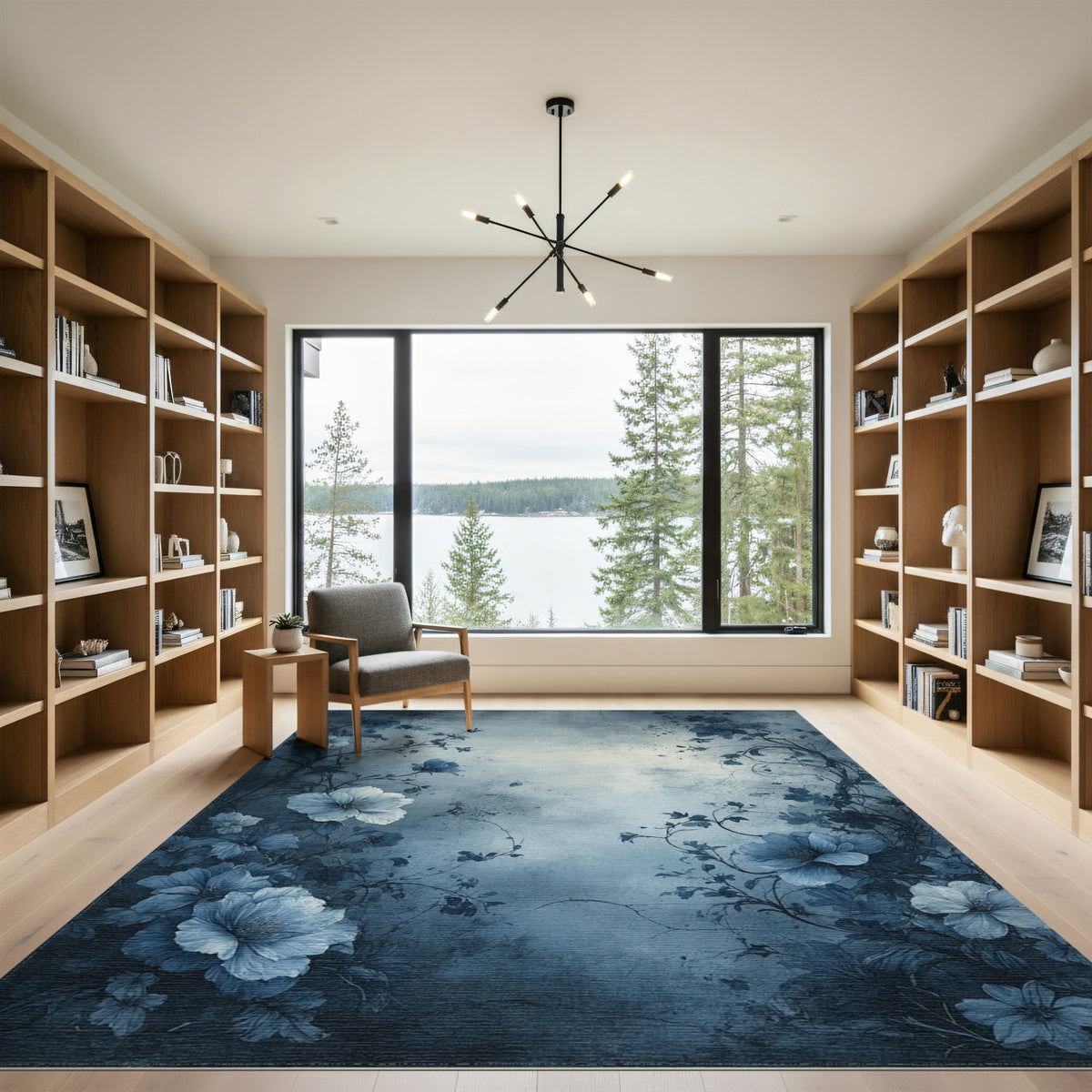 Blue Floral Distressed Vintage Area Rug