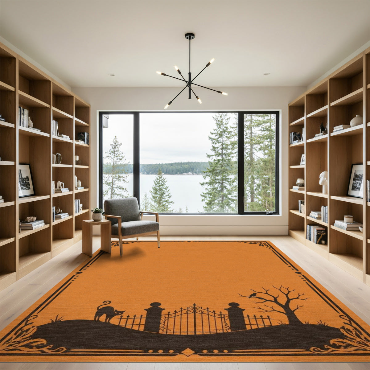 Orange Distressed Vintage Silhouette Area Rug