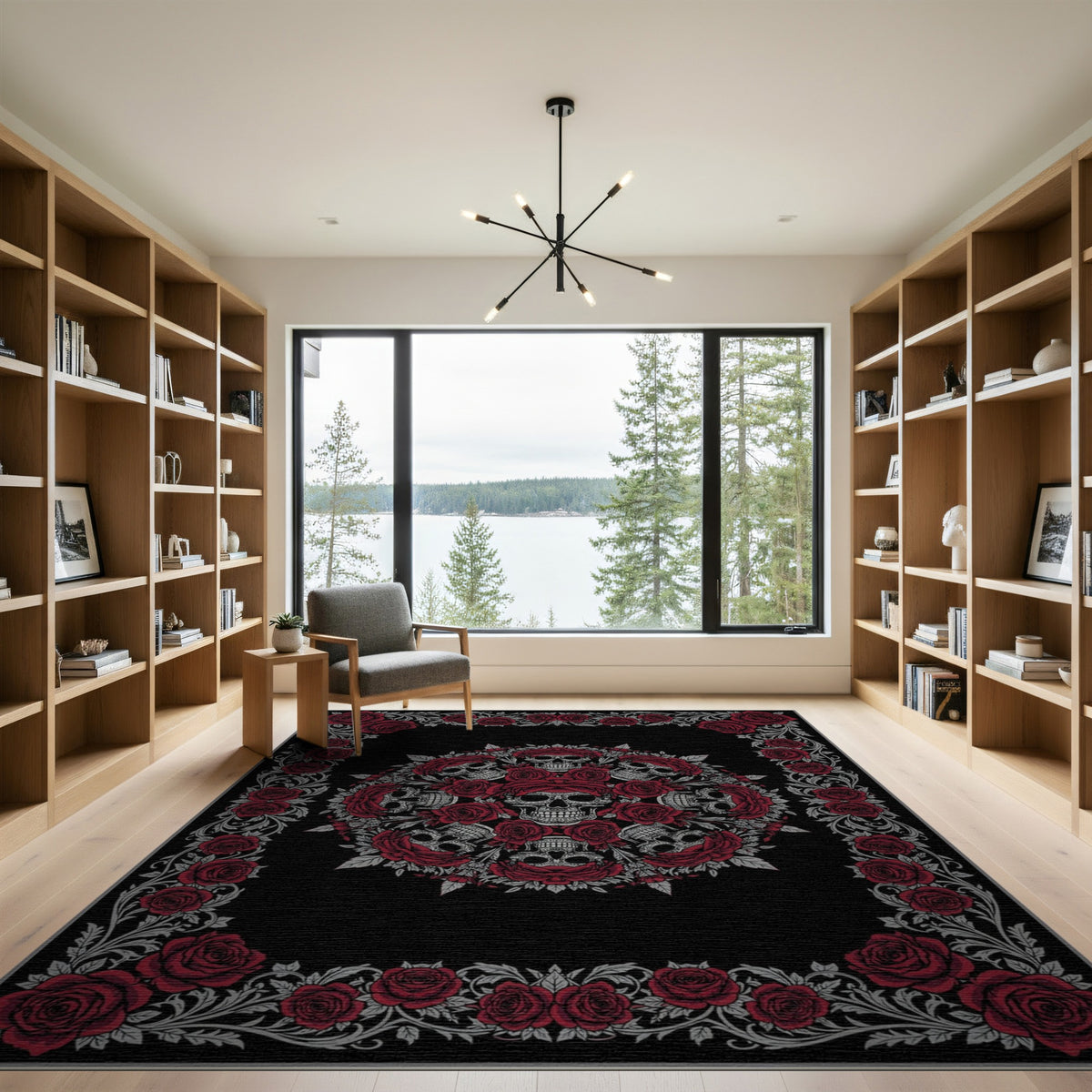Floral Vintage Red Rose Skull Area Rug