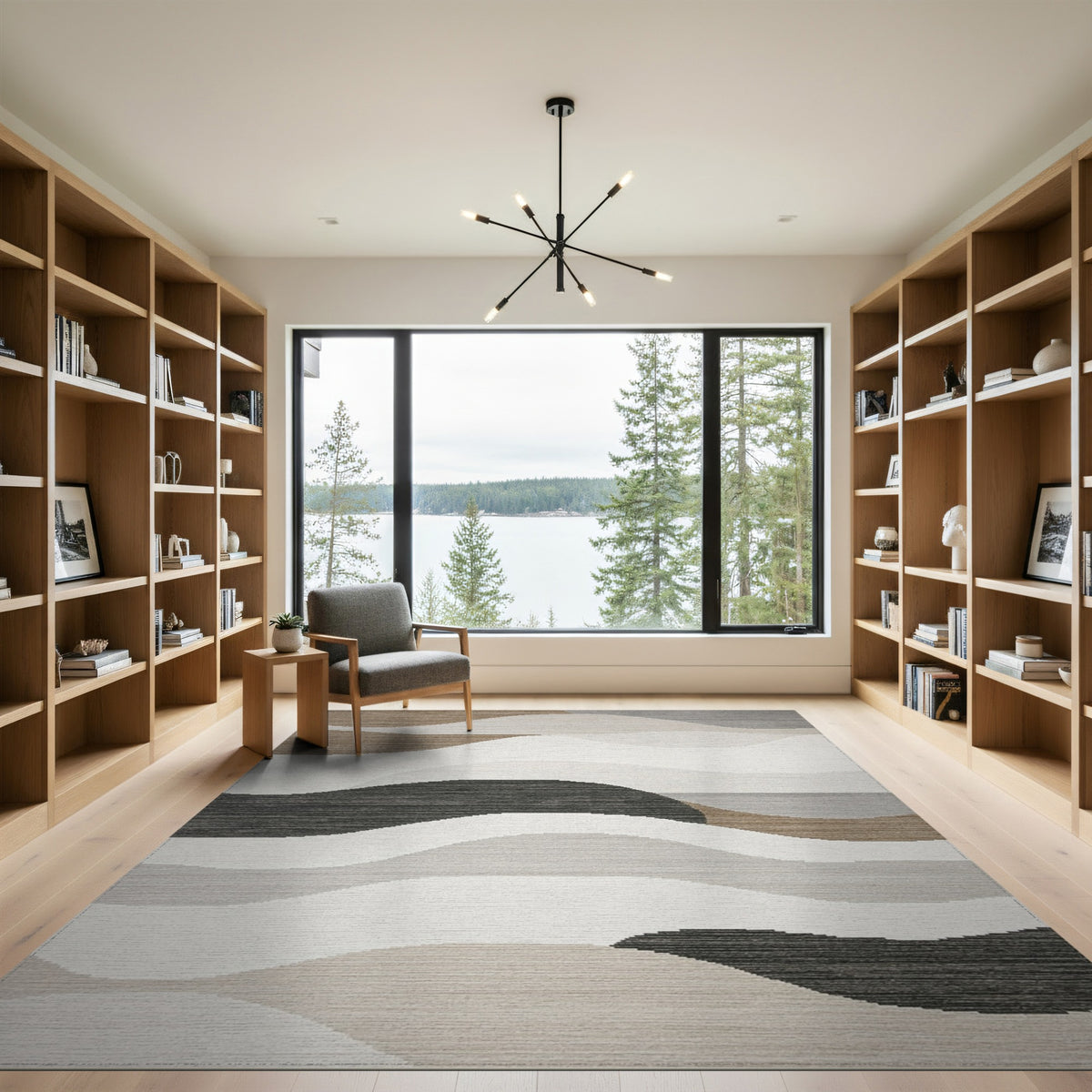 Brown and Tan Abstract Wave Neutral Area Rug