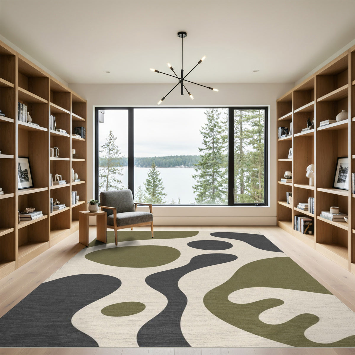 Olive Green Organic Abstract Area Rug