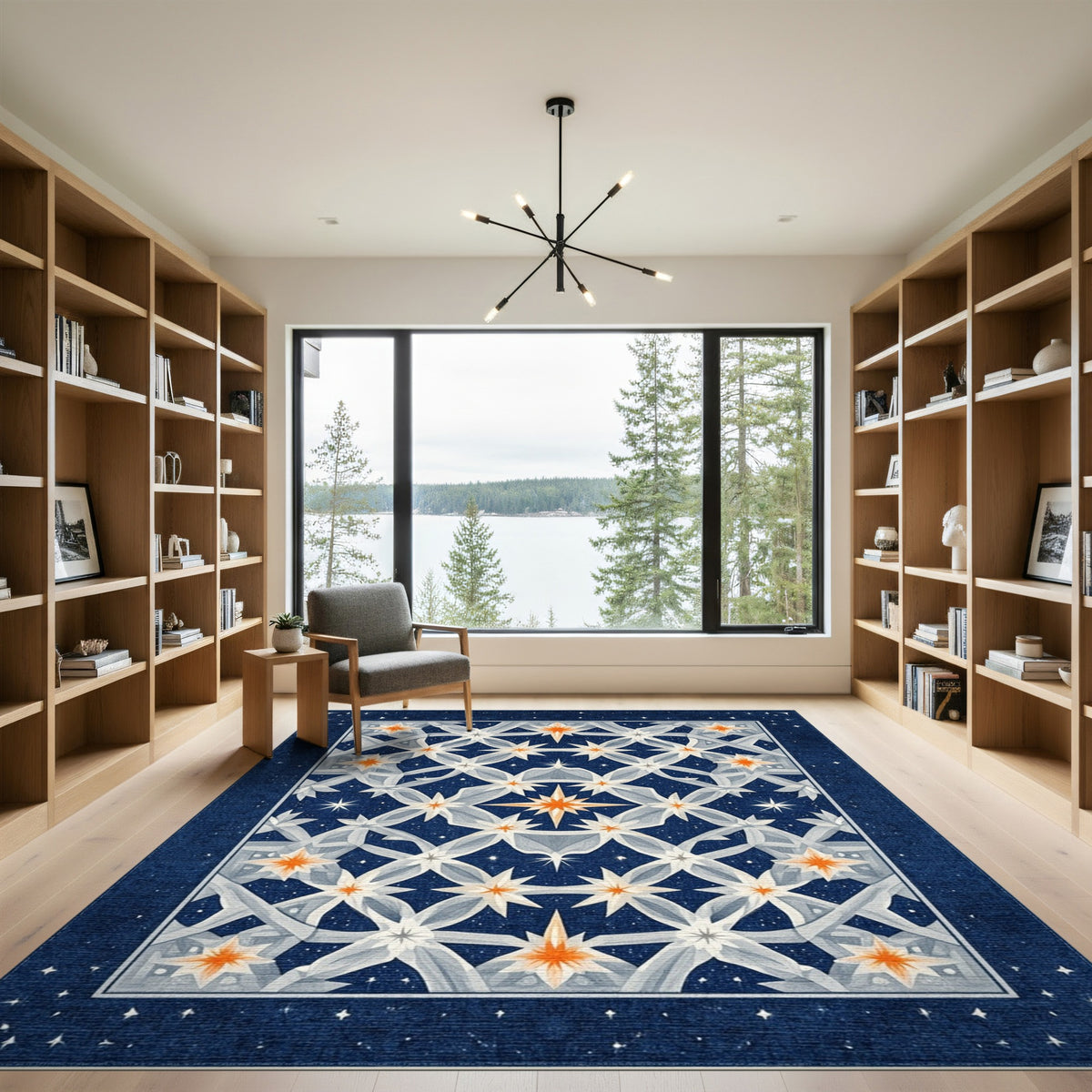 Navy Blue Star Lattice Geometric Area Rug