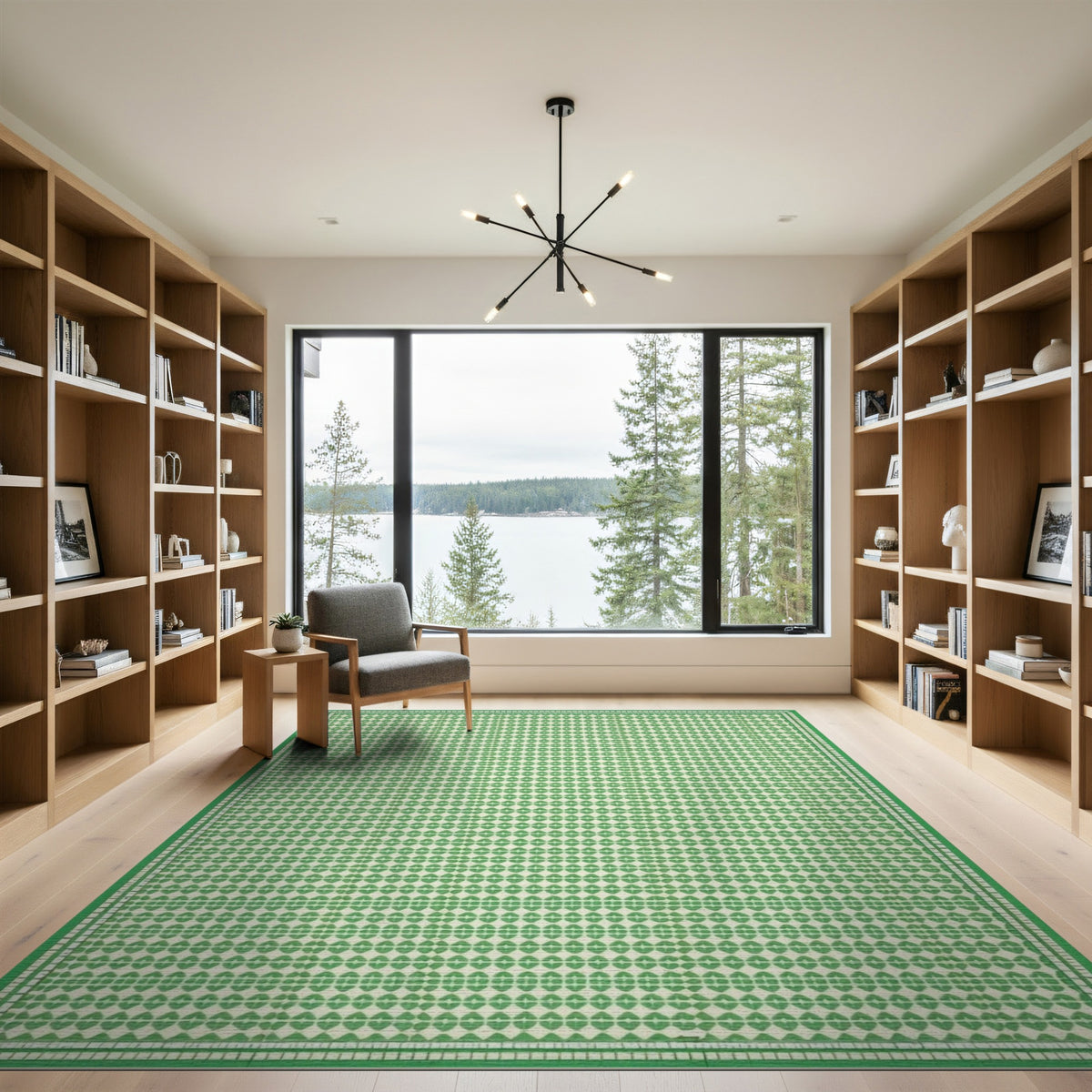 Green Geometric Pattern Washable Area Rug