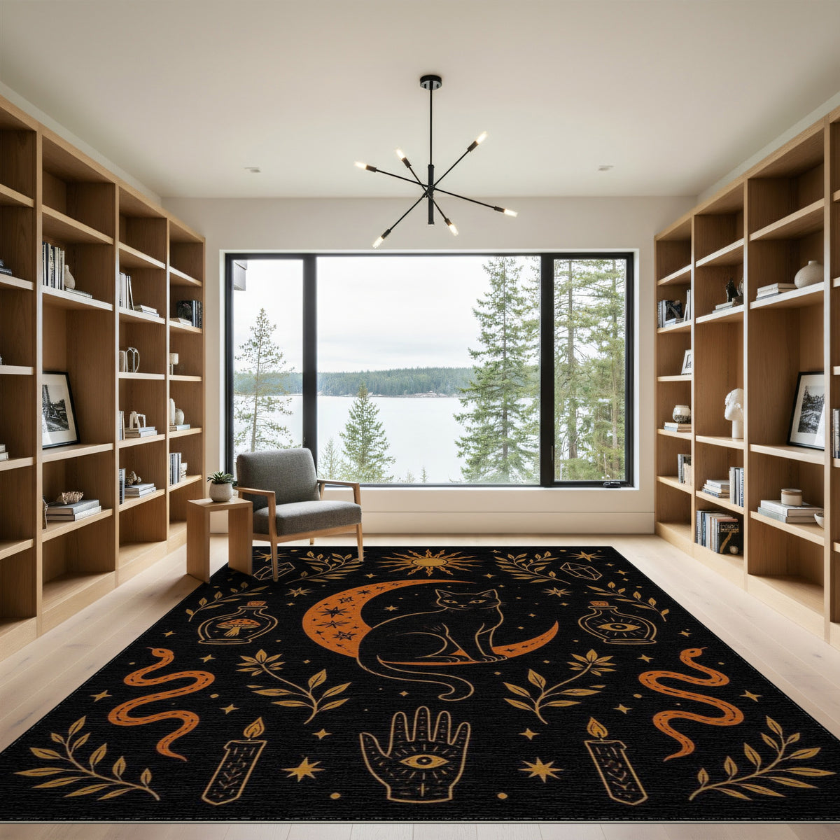 Mystical Cat Crescent Moon Area Rug