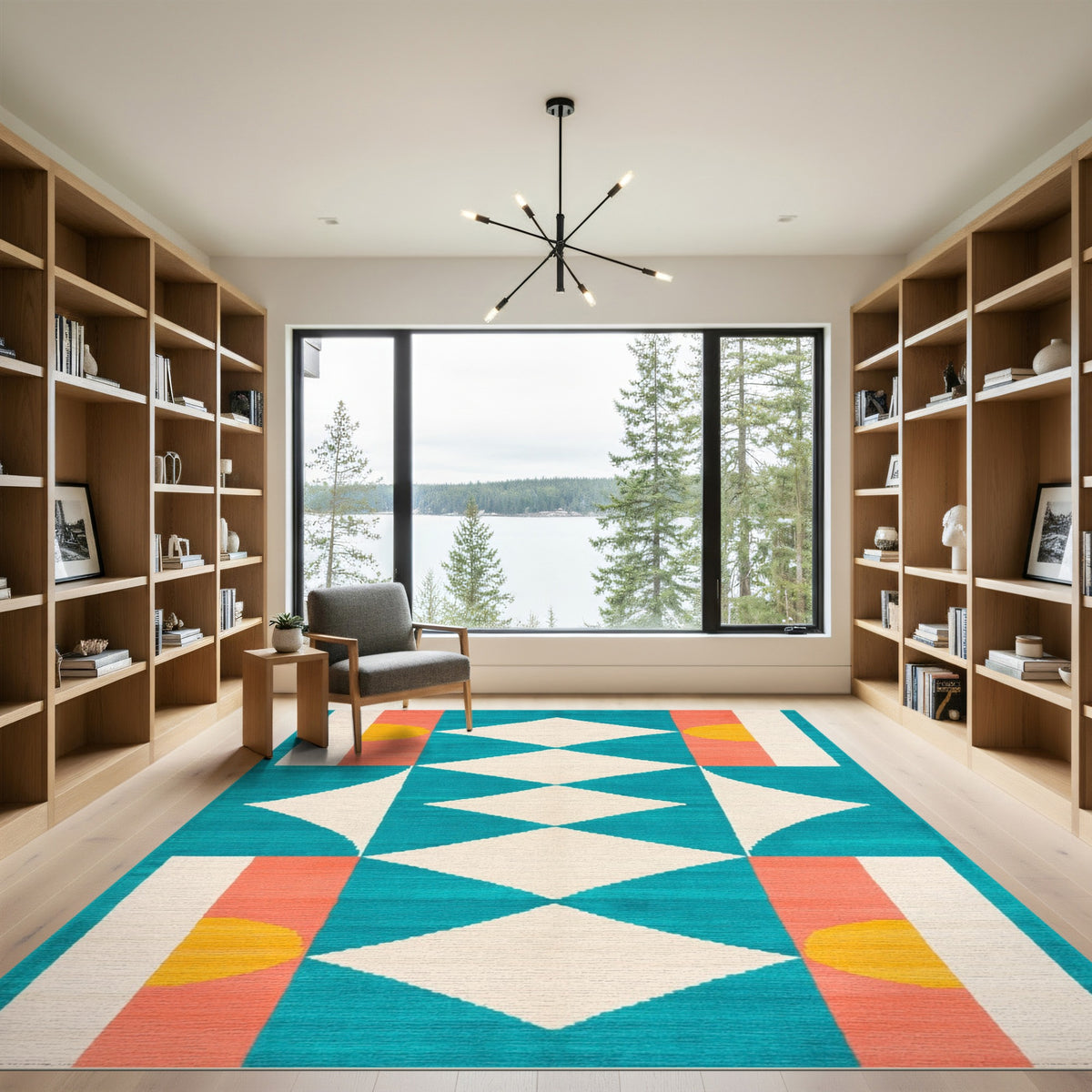 Blue and Teal Geometric Diamond Area Rug
