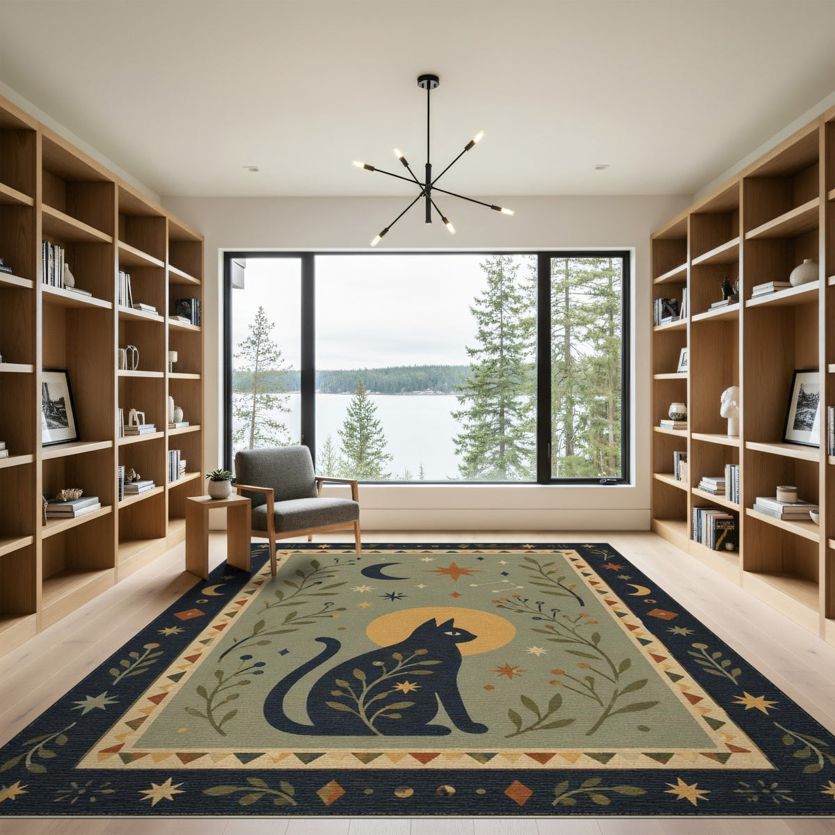 Boho Celestial Cat Area Rug