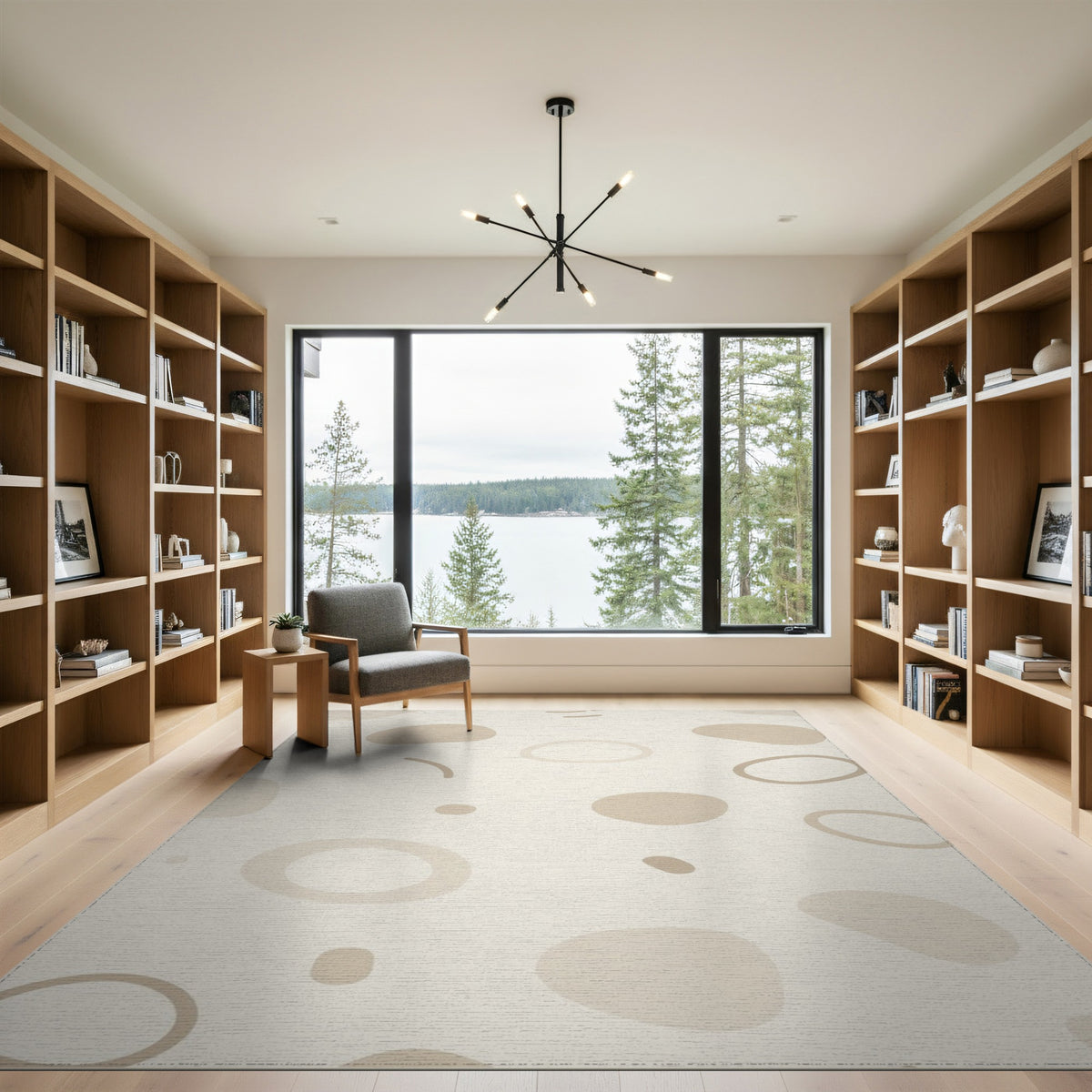 Beige Abstract Shapes Area Rug