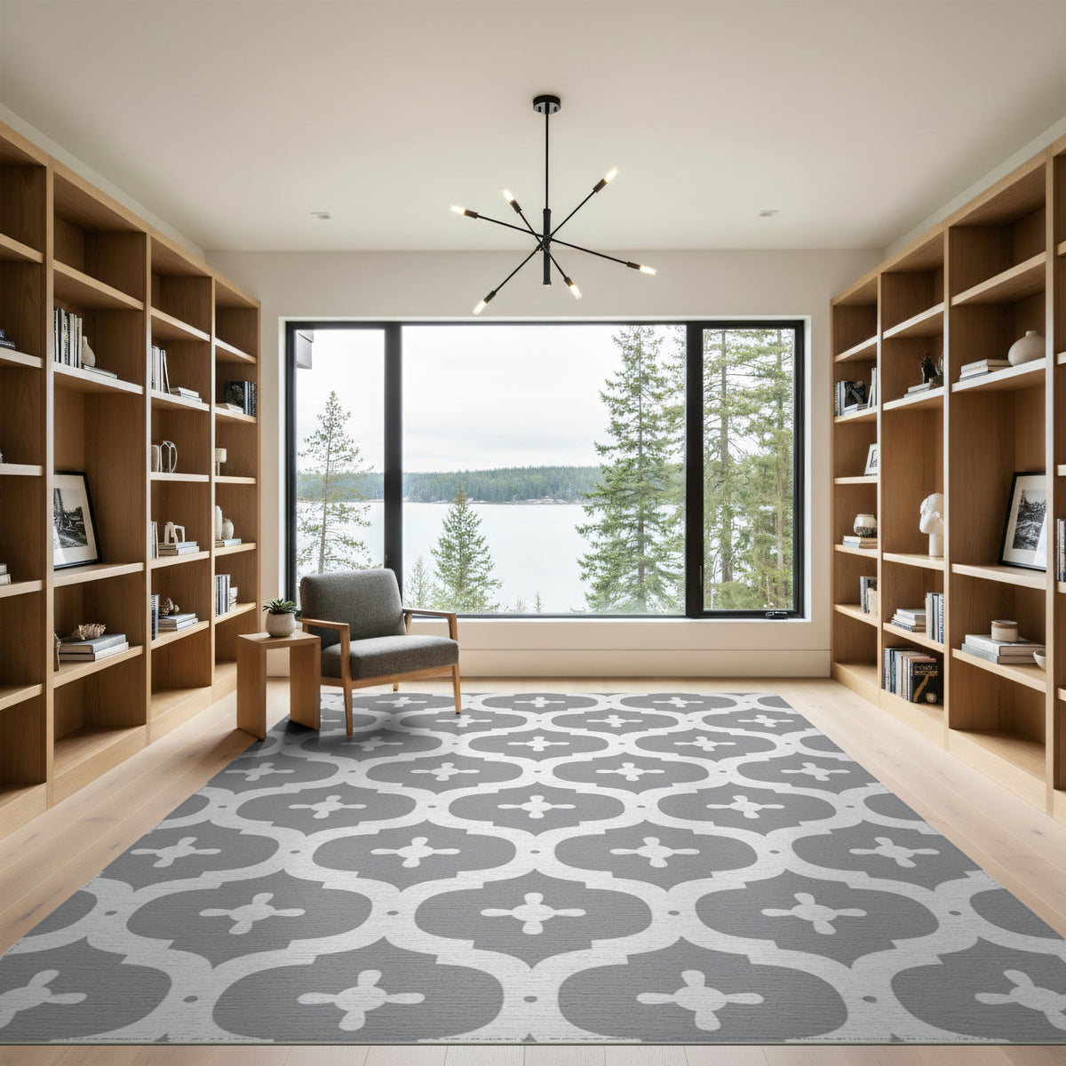 Grey Geometric Quatrefoil Area Rug