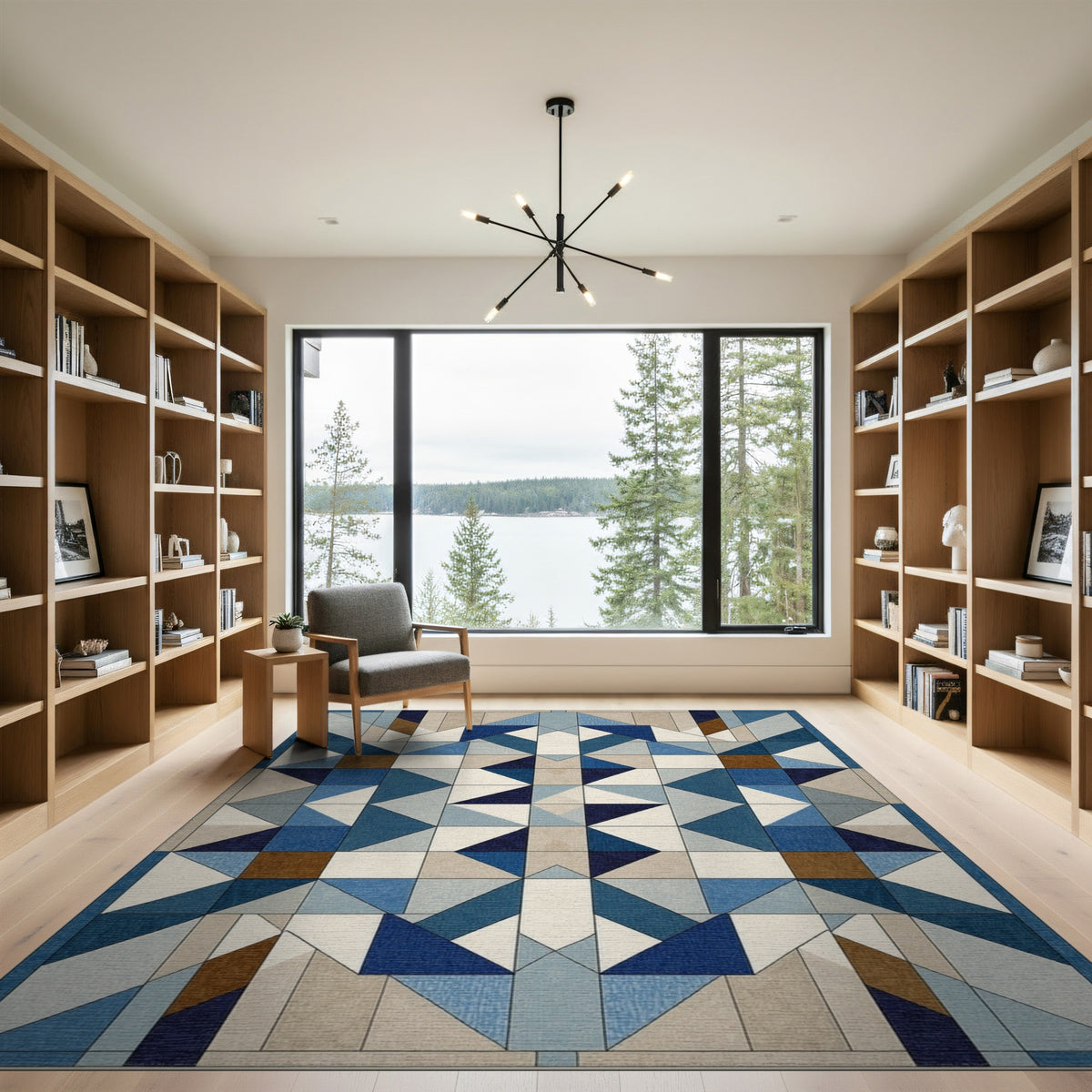 Geometric Modern Blue and Teal Blue Geometric Star Area Rug