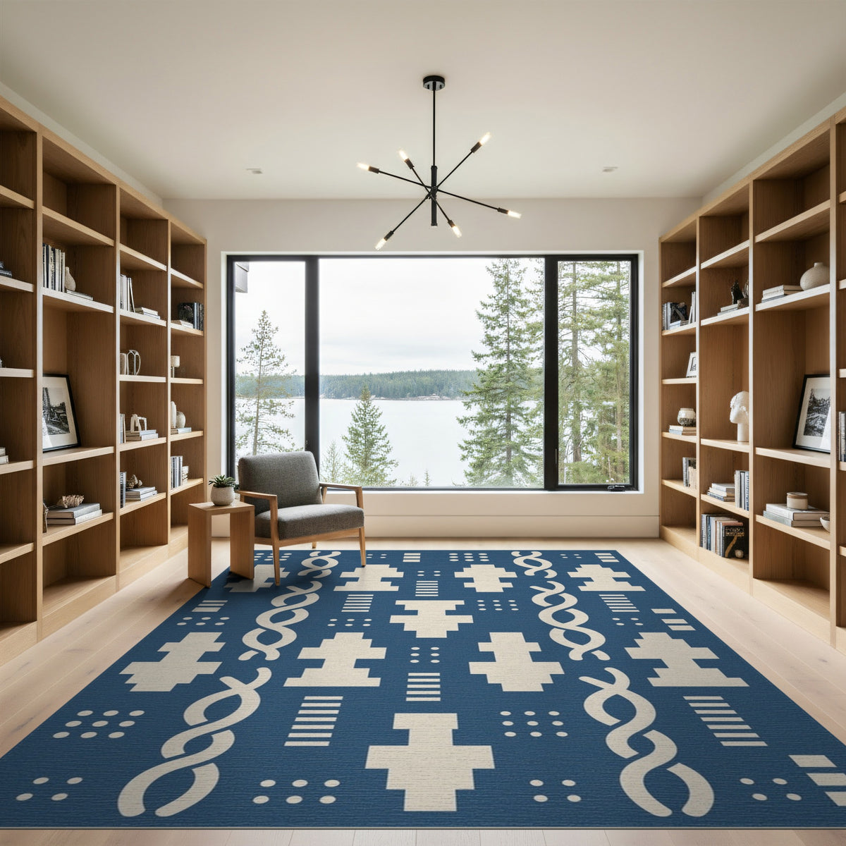 Blue Geometric Helix Area Rug