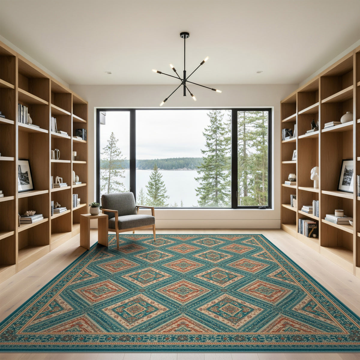 Teal Coral Diamond Lattice Area Rug