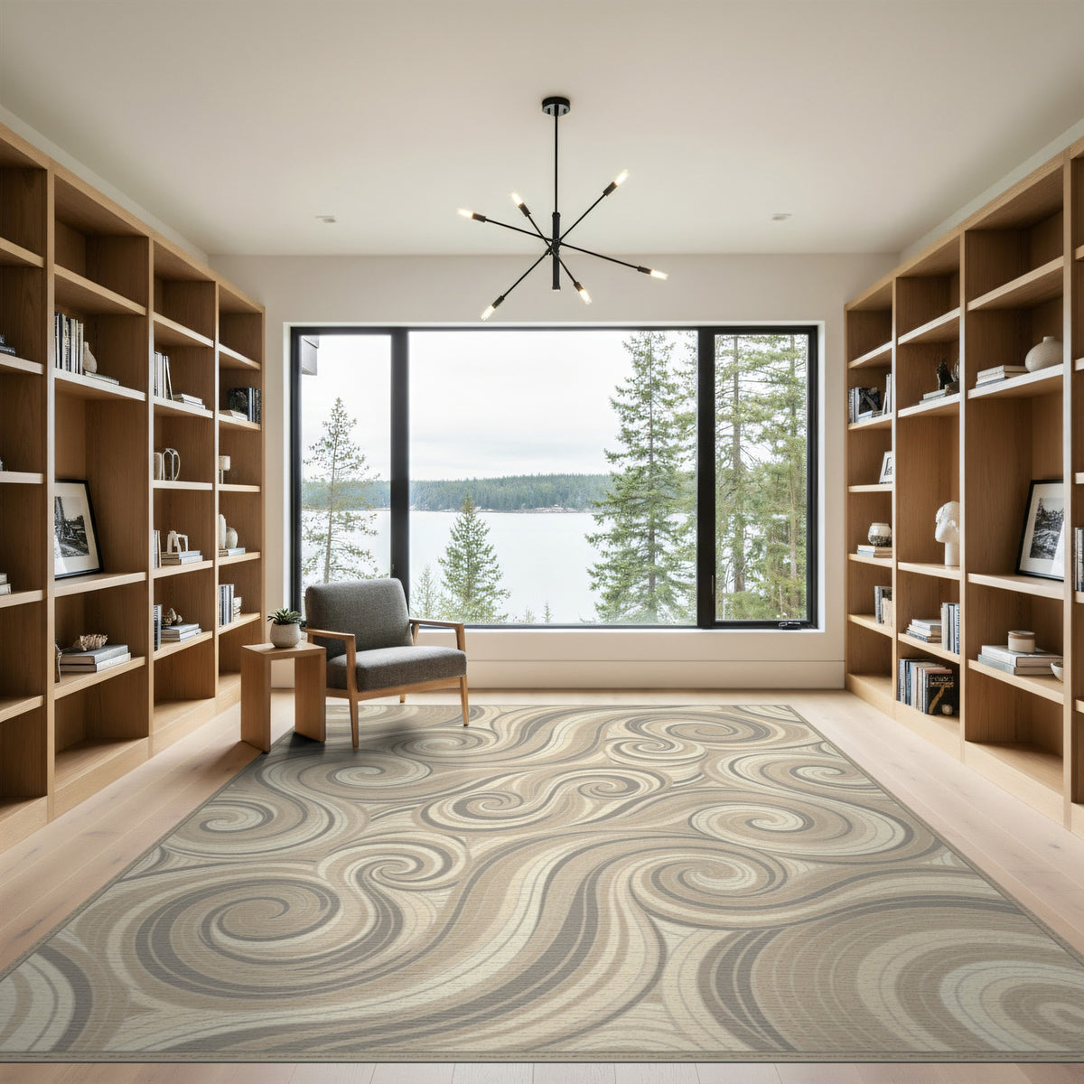 Swirl Beige and Neutral Beige Swirl Abstract Area Rug