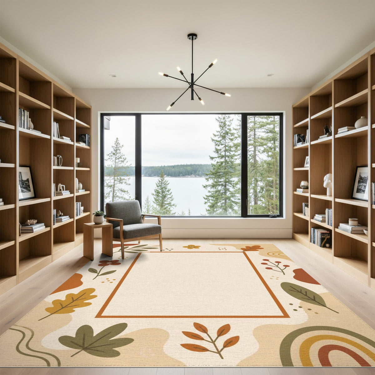 Brown and Tan Boho Chic Brown Tan Leaf Area Rug